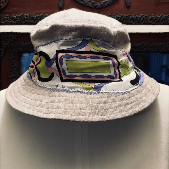 SALE Custom Unisex RESPOKE EMILIO PUCCI Bucket Hat . Pucci Silk Trim Irish Linen - Picture 3 of 15